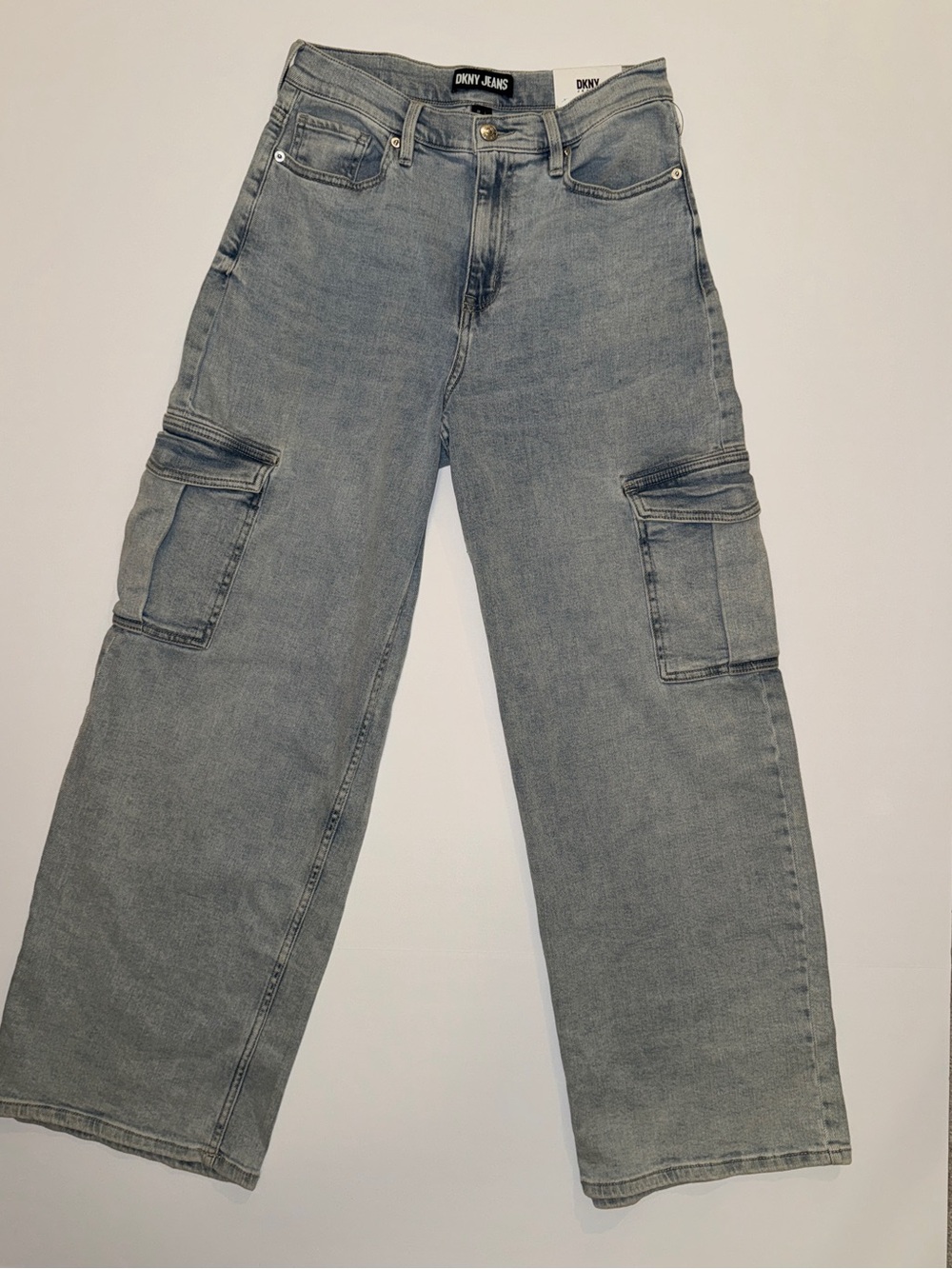 NWT Women’s DKNY Light Blue High Rise Cargo Wide Leg Jeans